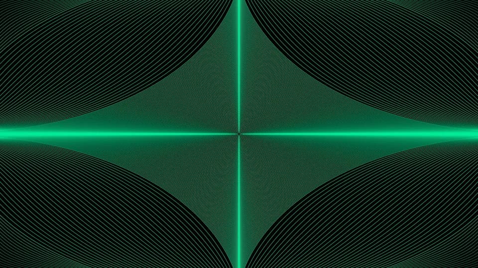 Fine green lines curving into a glowing four-point star with bright crossing lines on black, NEAR campaign motion graphic