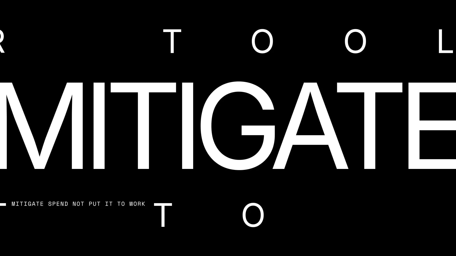 Kinetic type frame from Brex Fall Release: the word MITIGATE in large white capitals on black