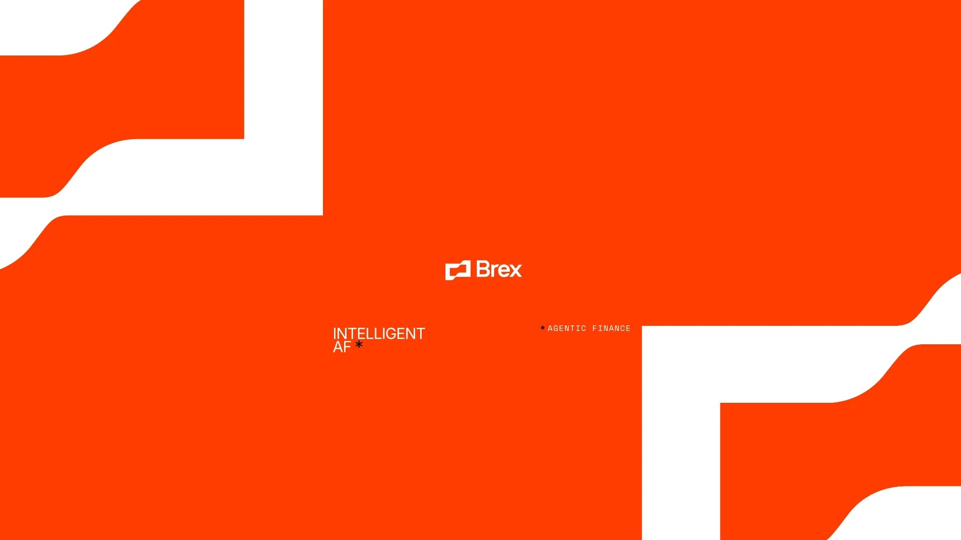 Brex Fall Release: orange and white shapes with a small Brex logo and the words Intelligent AF and Agentic Finance